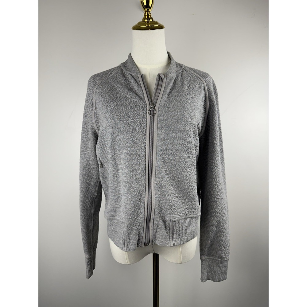 Lululemon On Repeat Bomber Heather Core Light Grey Textured Full Zip Jacket Sz 8